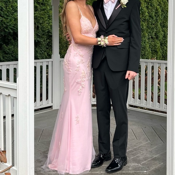 Strappy-Back Long Light Pink Prom Dress by Faviana - Picture 4 of 16